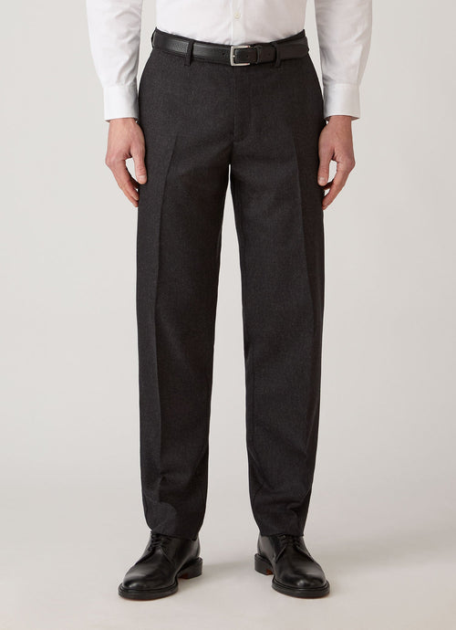 Pantalon droit en flanelle de laine et cachemire mélangé anthracite
