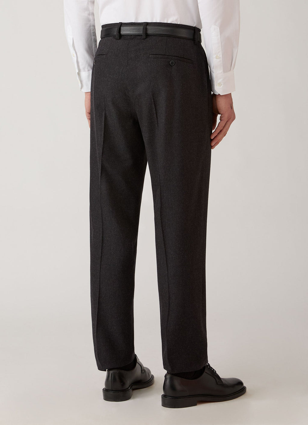 Pantalon droit en flanelle de laine et cachemire mélangé anthracite