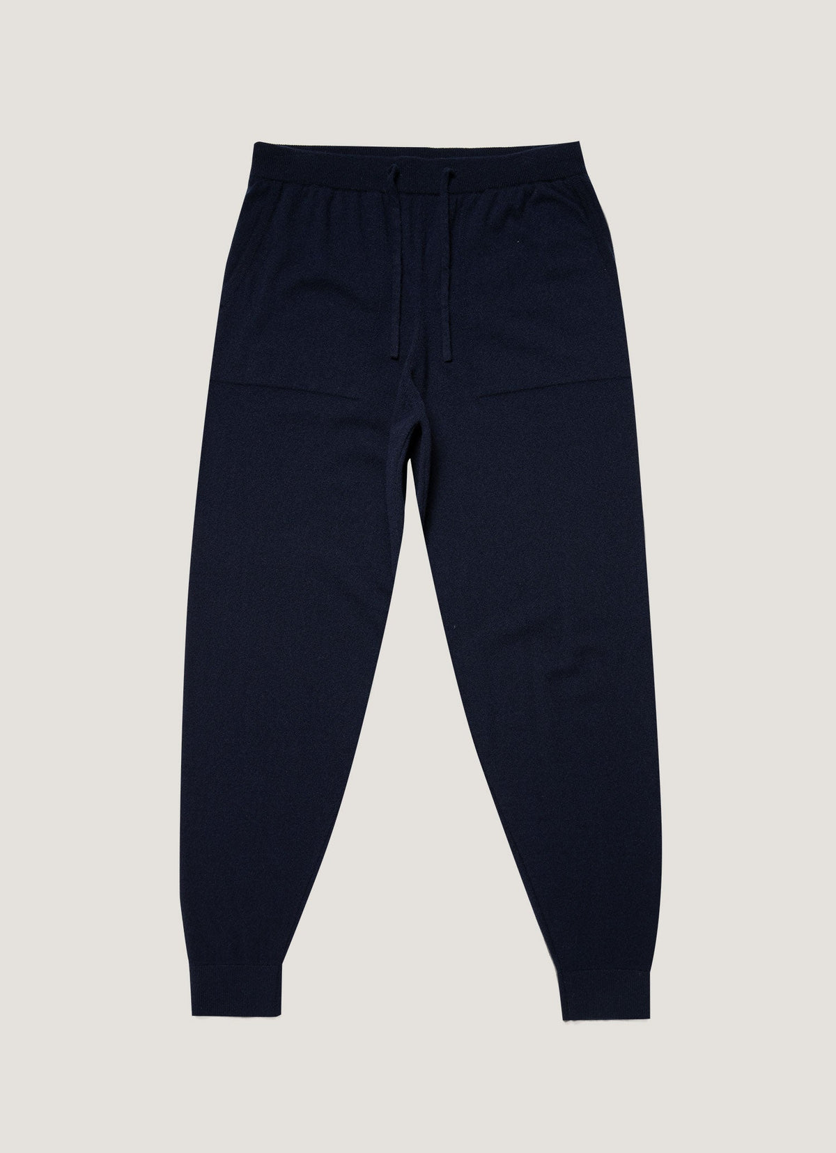 Pantalon de jogging en cachemire tricoté pour homme, bleu marine, côtelé, avec cordon de serrage, coupe classique