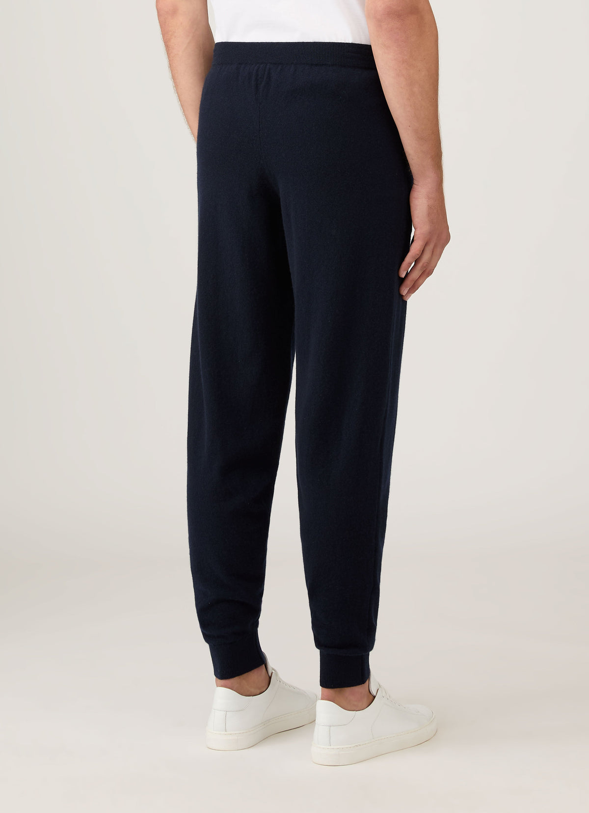 Pantalon de jogging en cachemire tricoté pour homme, bleu marine, côtelé, avec cordon de serrage, coupe classique