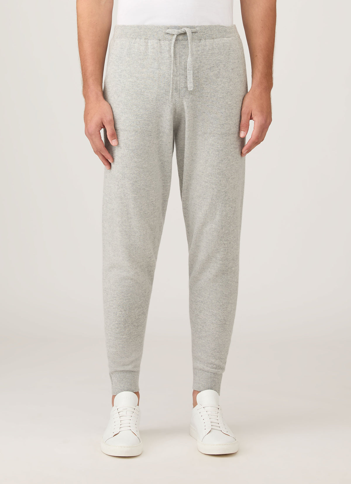 Pantalon de survêtement en maille de cachemire gris chiné à coupe décontractée et cordon de serrage