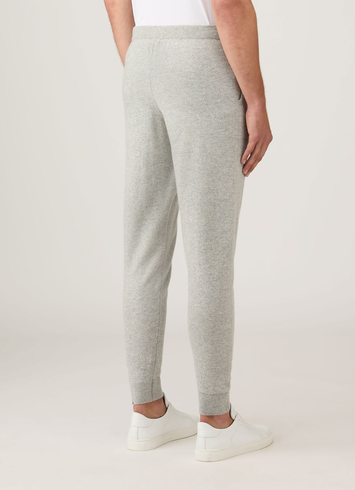 Pantalon de survêtement en maille de cachemire gris chiné à coupe décontractée et cordon de serrage