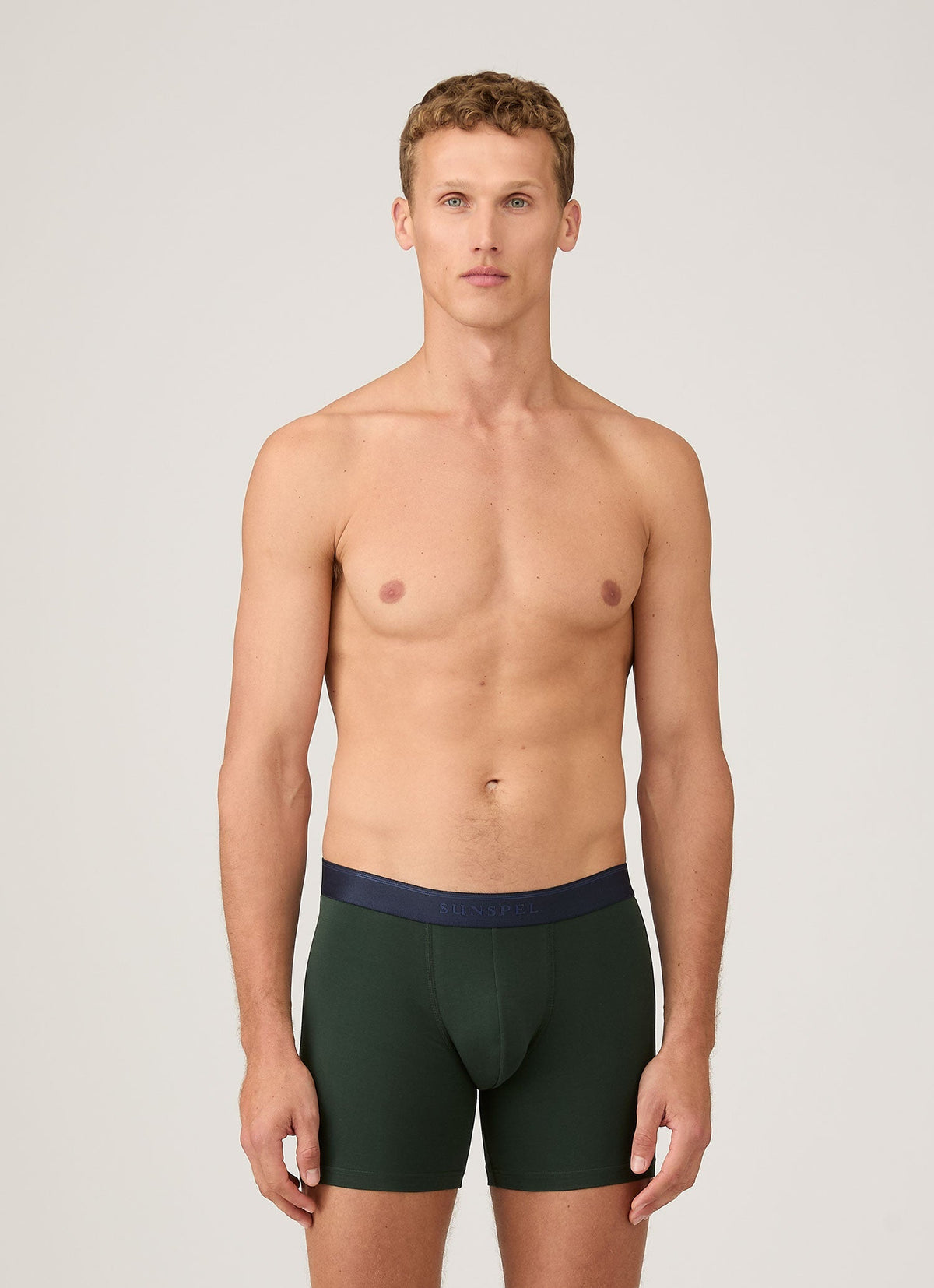 Caleçons Boxers Homme en Coton Extensible Vert Algue Taille Basse Coupe Athlétique