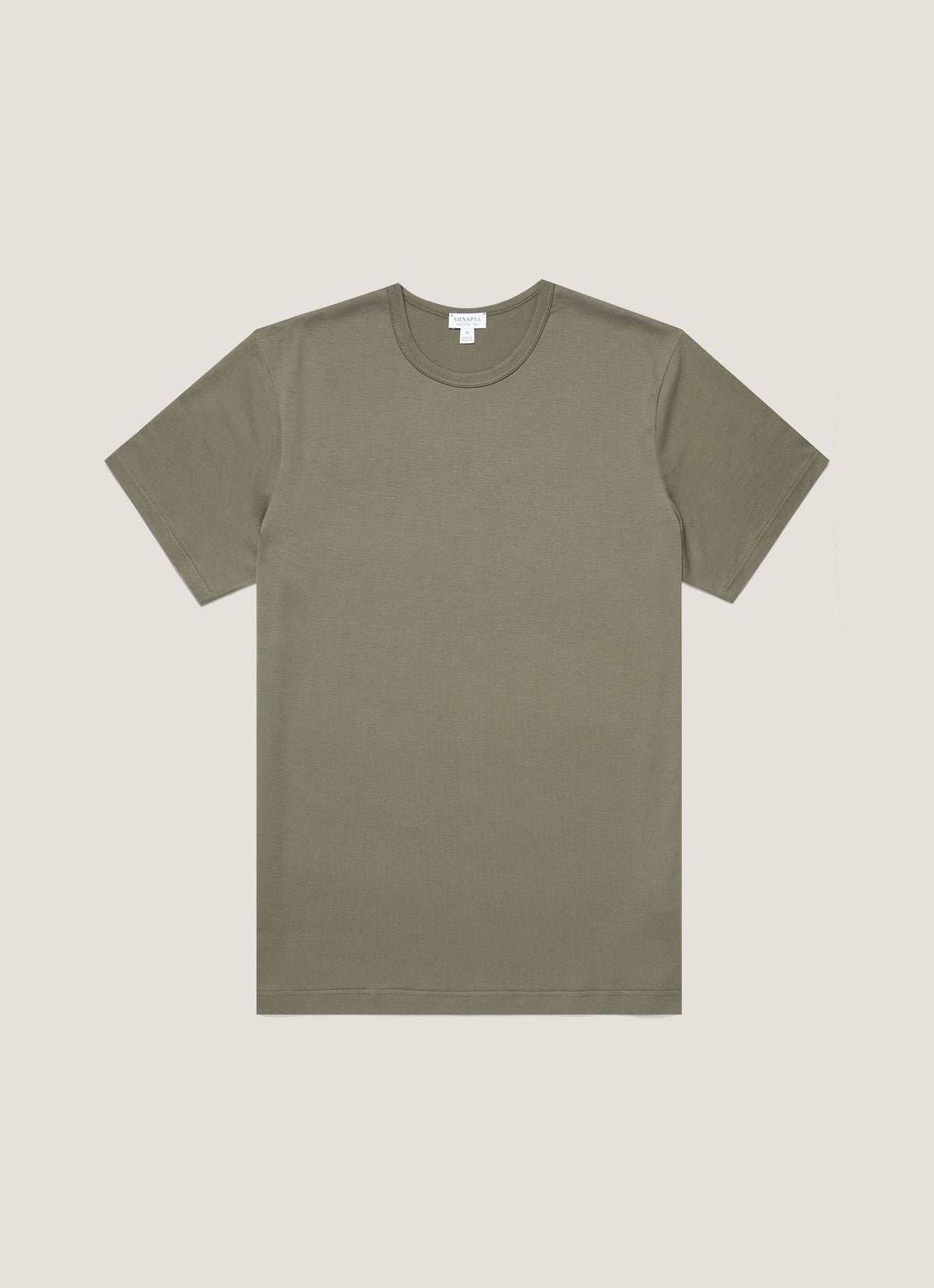 T-shirt en coton à manches courtes et col rond coupe ajustée pour homme, coloris vert kaki