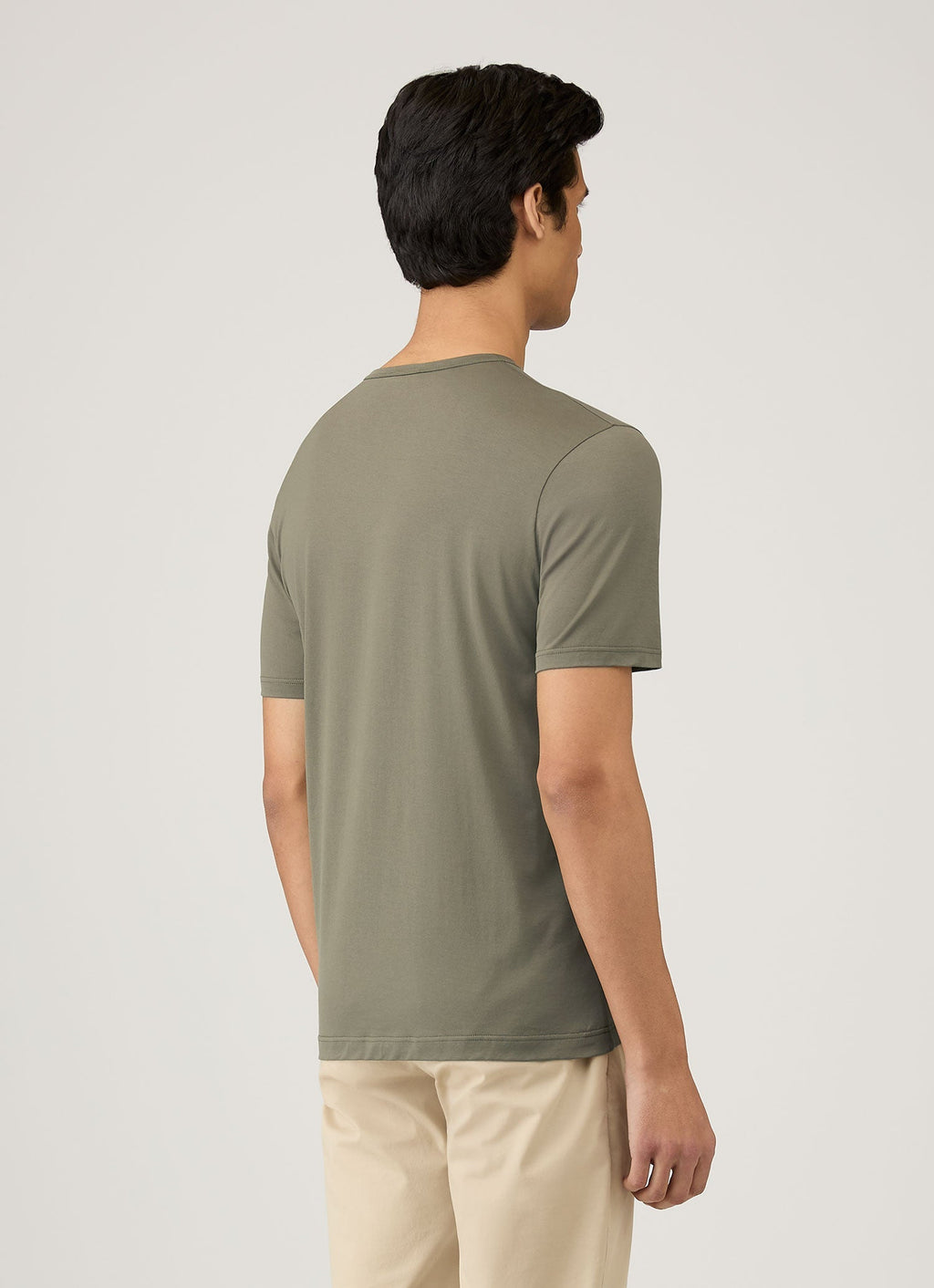 T-shirt en coton à manches courtes et col rond coupe ajustée pour homme, coloris vert kaki