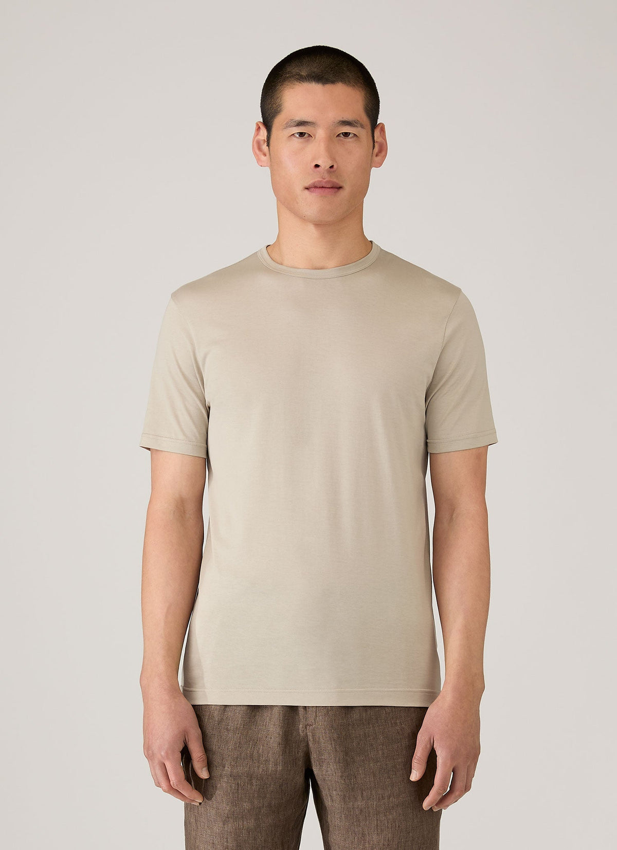 T-shirt col rond à manches courtes pour homme en coton gris cendré coupe ajustée