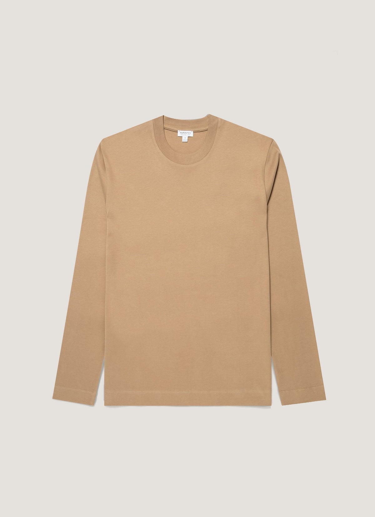T-shirt manches longues en coton épais pour homme, coupe décontractée, beige foncé