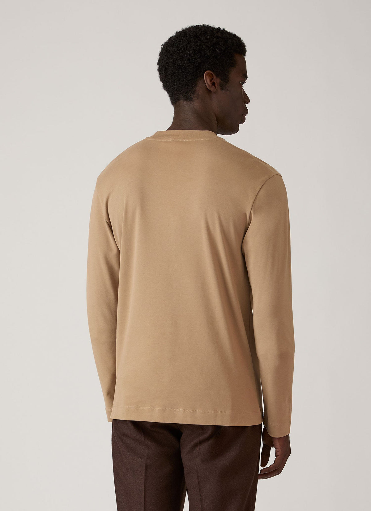 T-shirt manches longues en coton épais pour homme, coupe décontractée, beige foncé