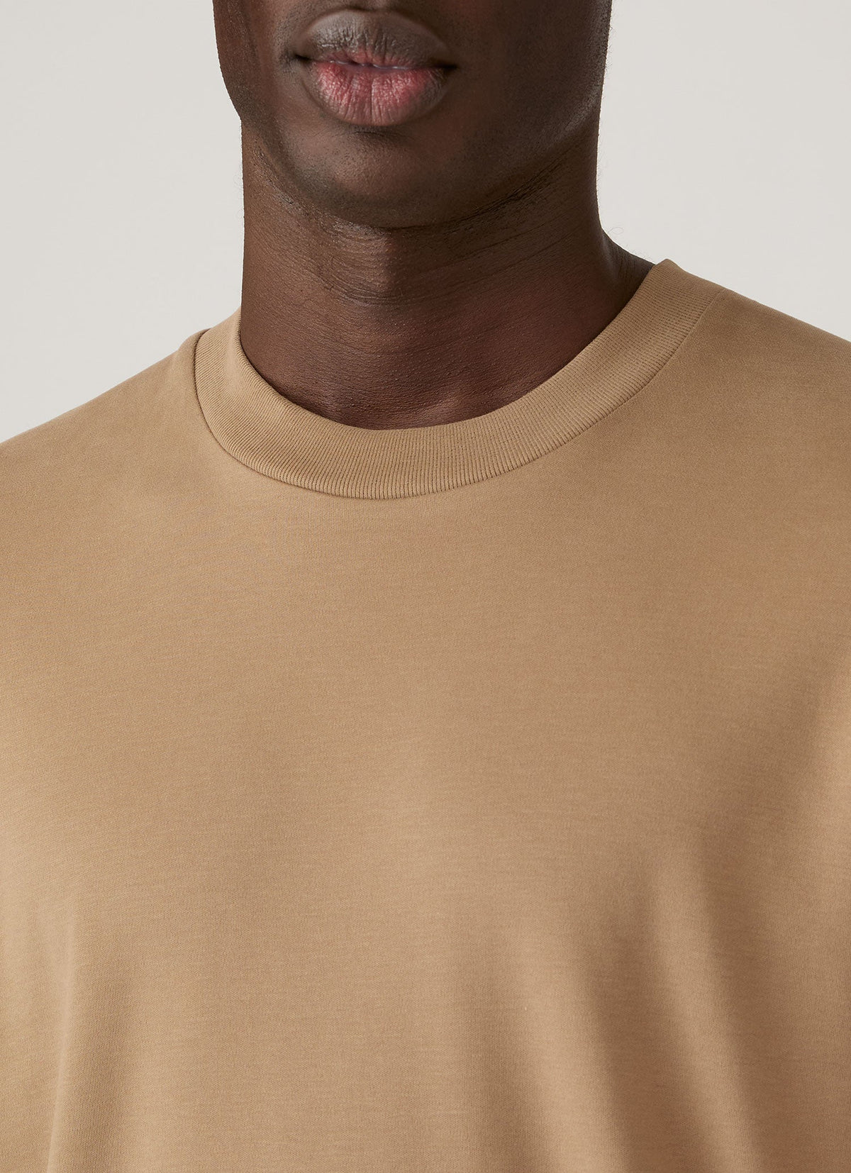 T-shirt manches longues en coton épais pour homme, coupe décontractée, beige foncé