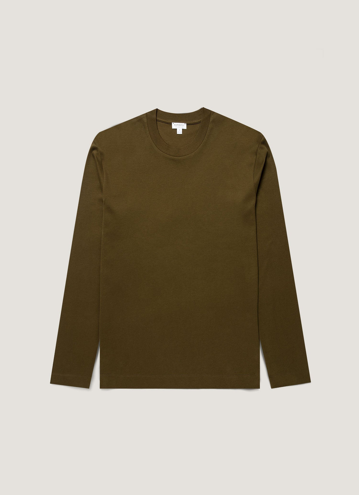 T-shirt col rond à manches longues en coton épais pour homme Vert Loden