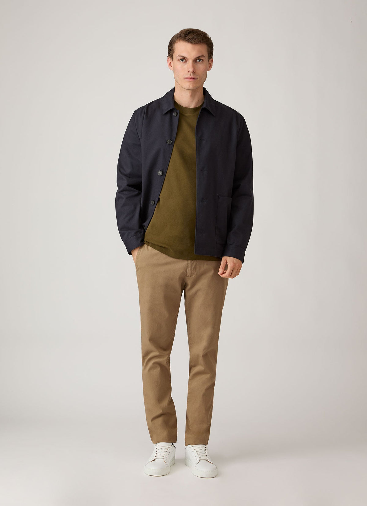 T-shirt col rond à manches longues en coton épais pour homme Vert Loden