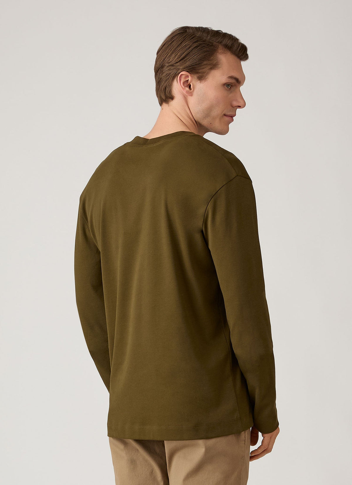 T-shirt col rond à manches longues en coton épais pour homme Vert Loden