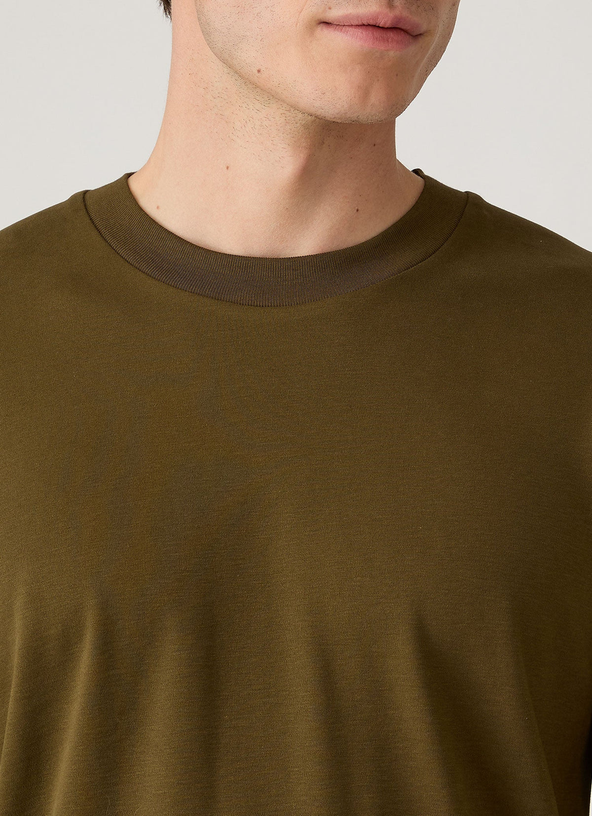 T-shirt col rond à manches longues en coton épais pour homme Vert Loden