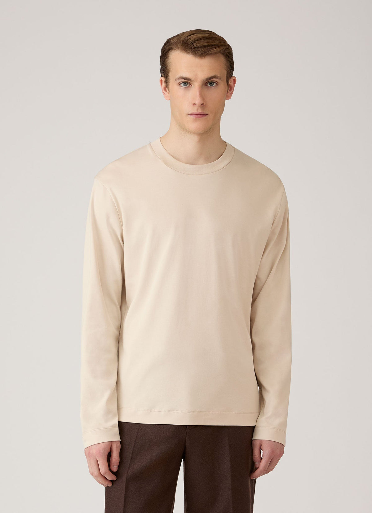 T-shirt homme à manches longues en coton épais écru