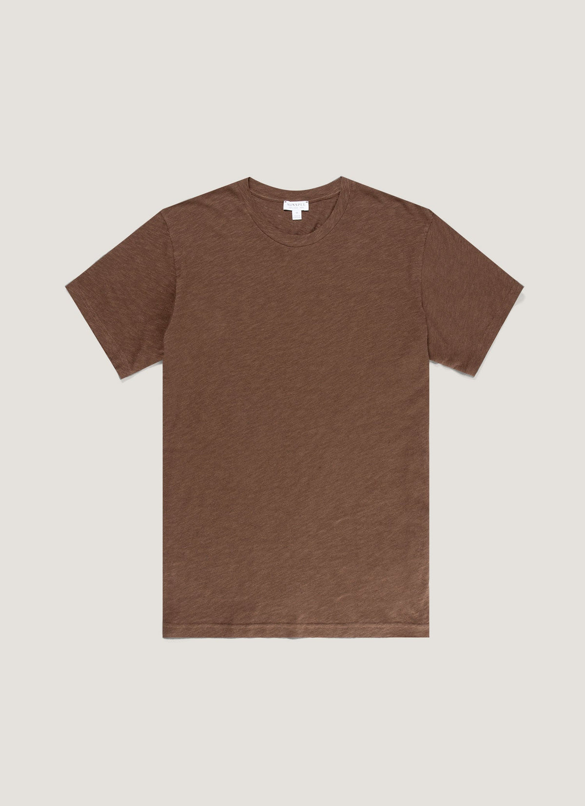 T-shirt Homme Col Rond Manches Courtes Coton Lin Coupe Slim Noyer Foncé