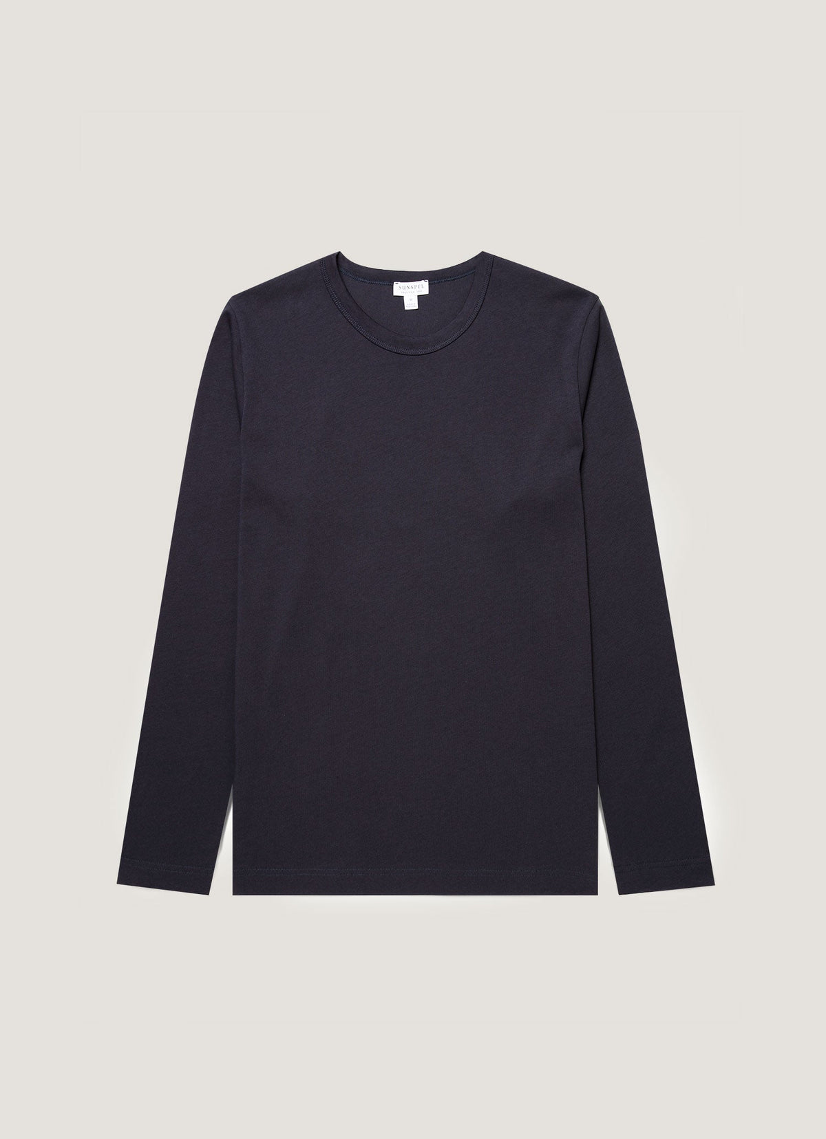 T-shirt Bleu Marine à Manches Longues en Jersey de Coton Lourd Coupe Droite