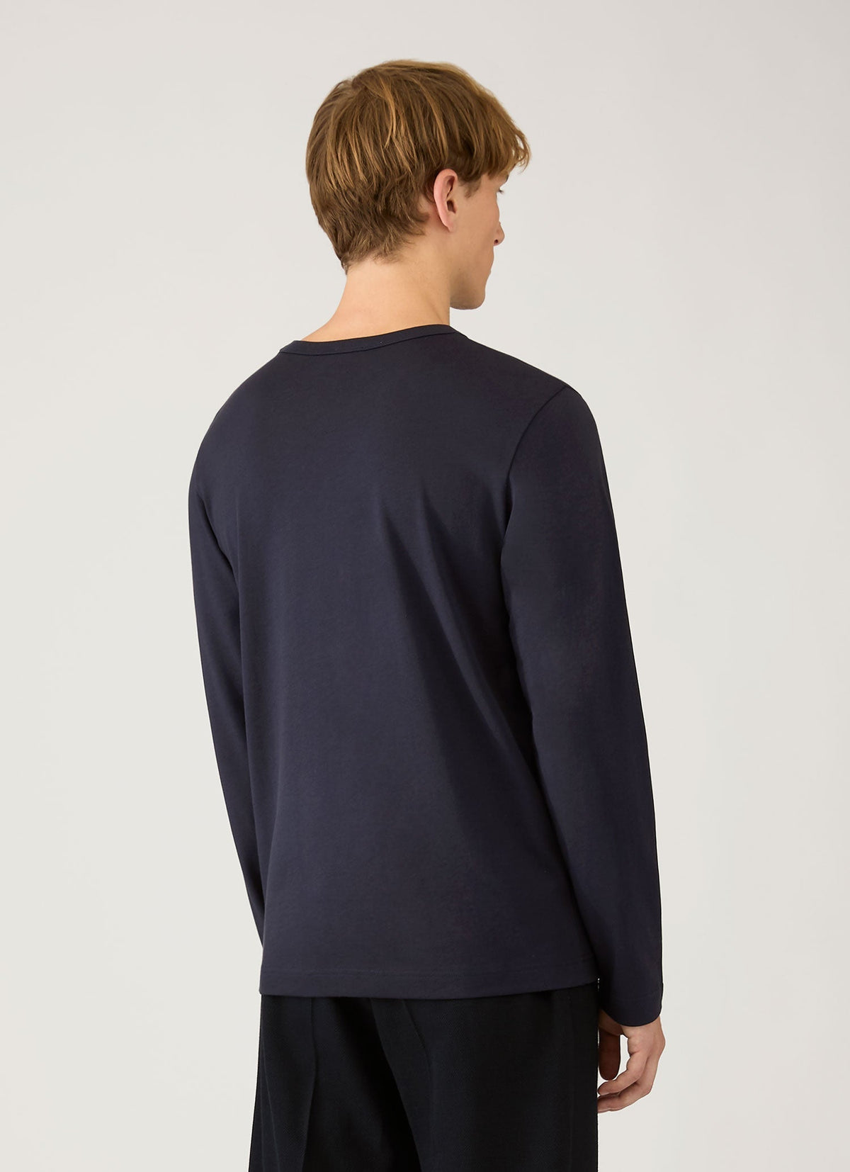 T-shirt Bleu Marine à Manches Longues en Jersey de Coton Lourd Coupe Droite