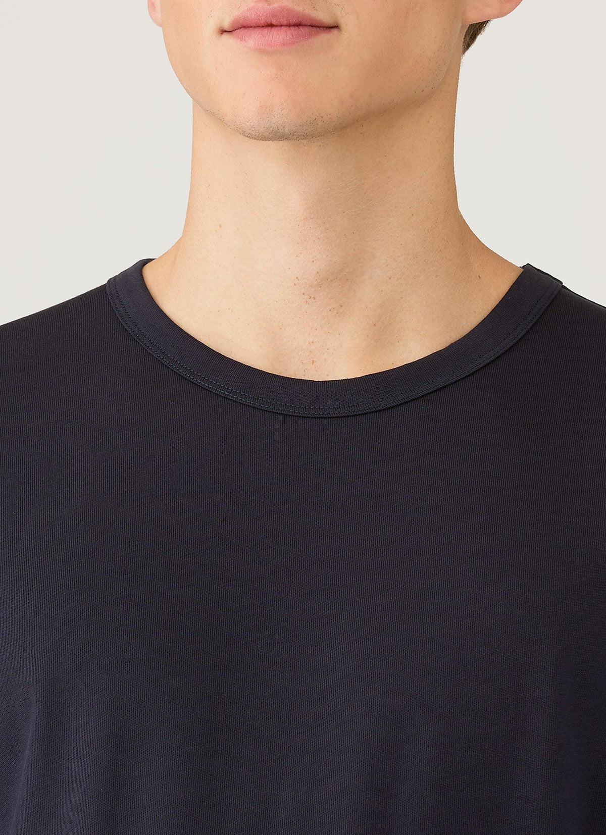 T-shirt Bleu Marine à Manches Longues en Jersey de Coton Lourd Coupe Droite