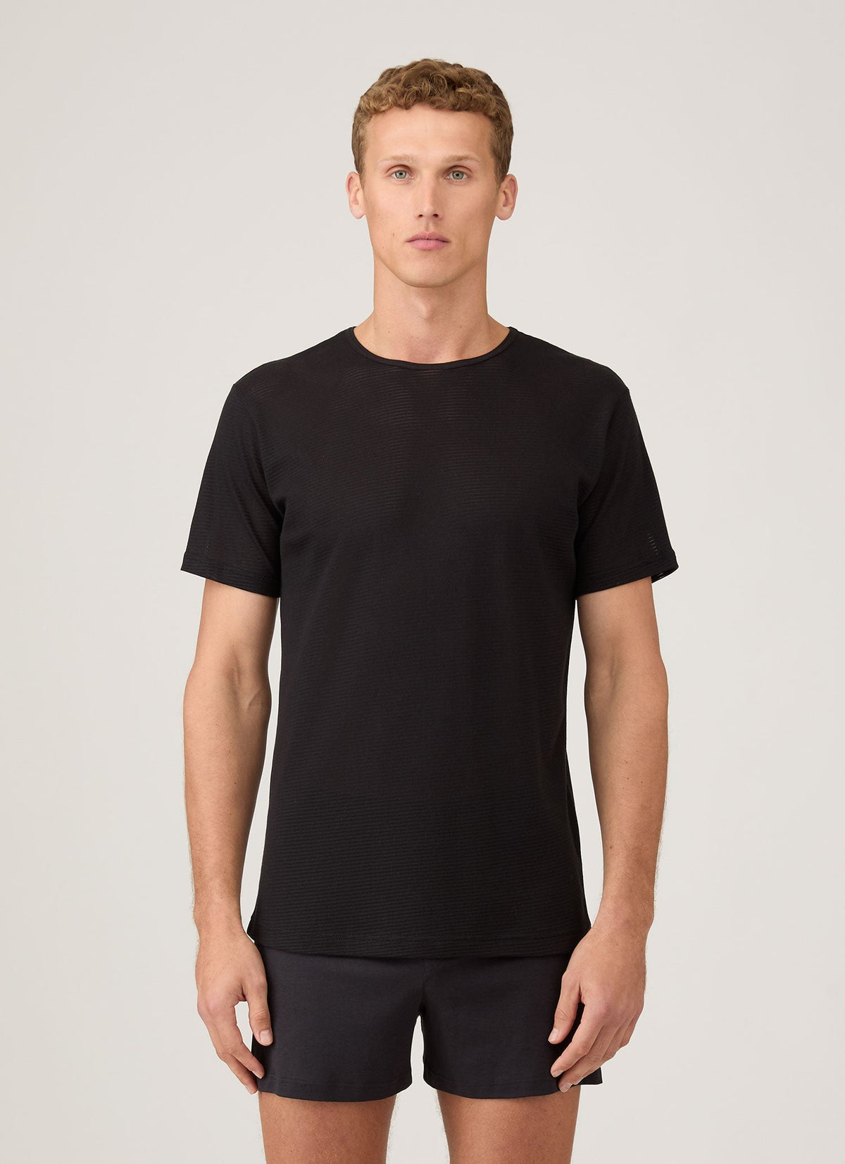 T-shirt noir ras-du-cou en coton alvéolé Respirant Léger Sous-vêtement Haut