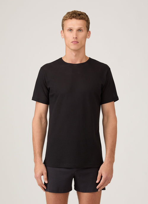 T-shirt noir ras-du-cou en coton alvéolé Respirant Léger Sous-vêtement Haut