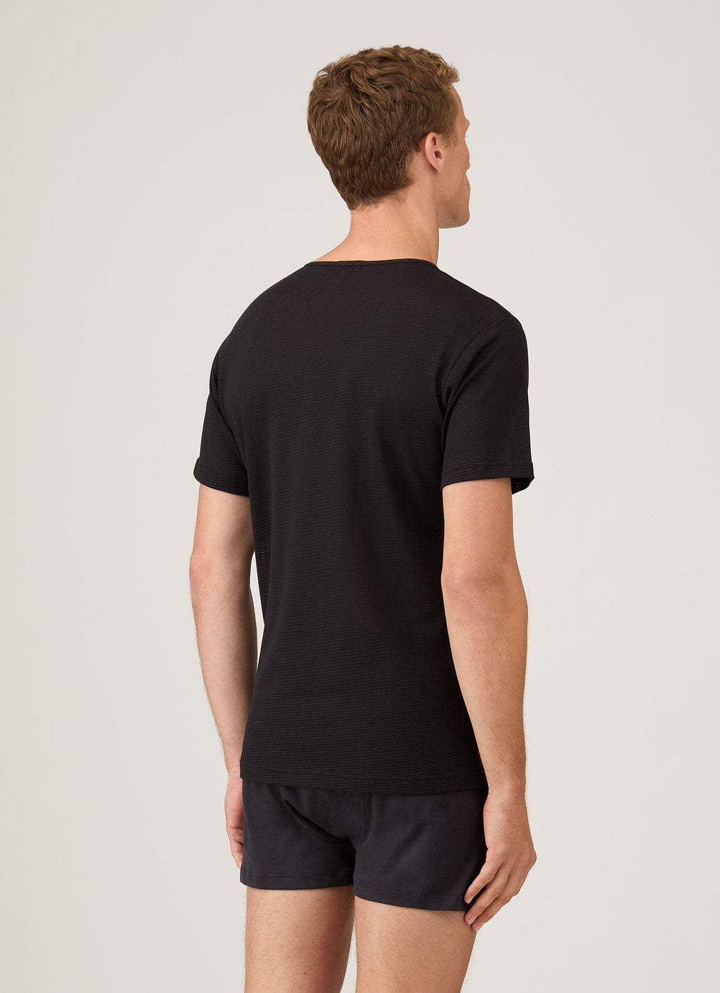 T-shirt noir ras-du-cou en coton alvéolé Respirant Léger Sous-vêtement Haut