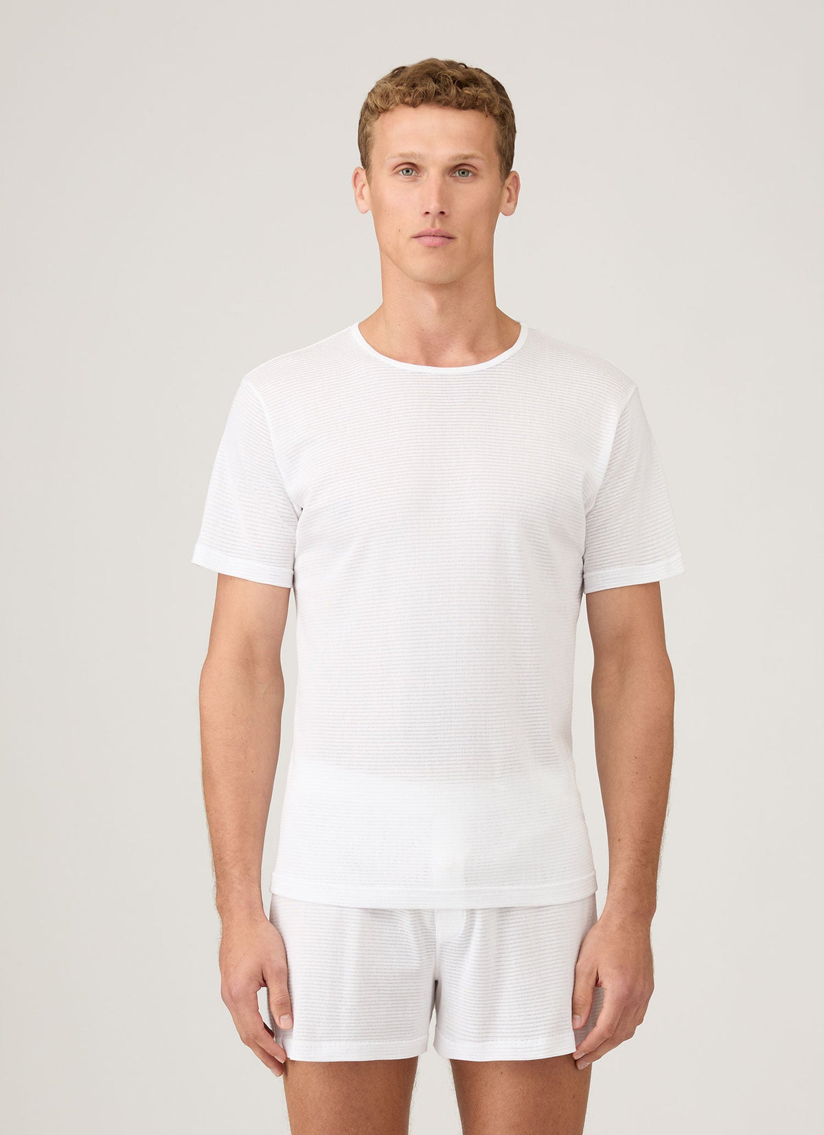 T-shirt de corps à col rond en coton cellulaire respirant blanc pour homme