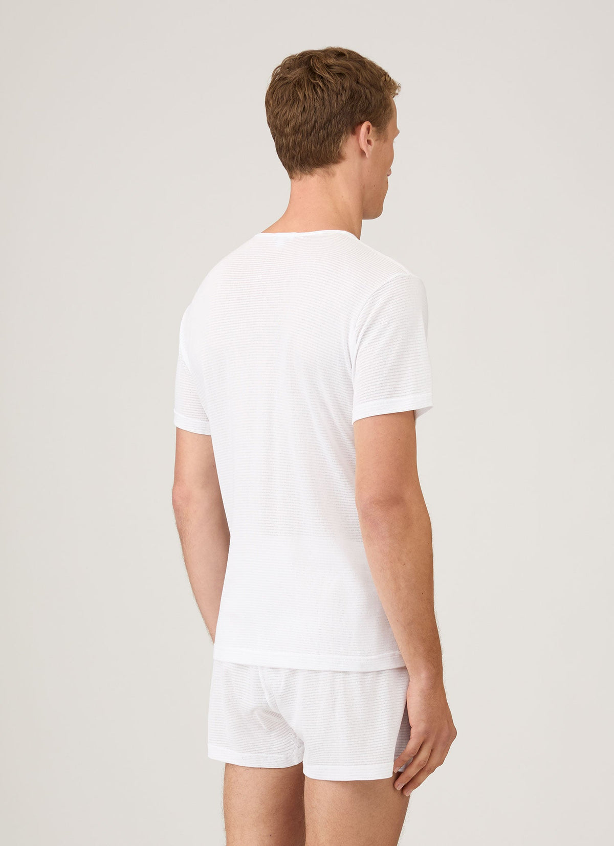 T-shirt de corps à col rond en coton cellulaire respirant blanc pour homme