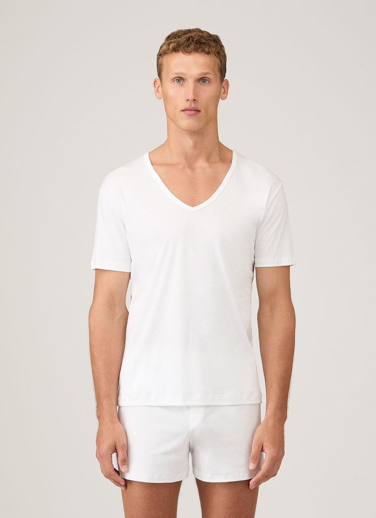 T-shirt col V premium pour homme, coton doux, coupe décontractée, blanc